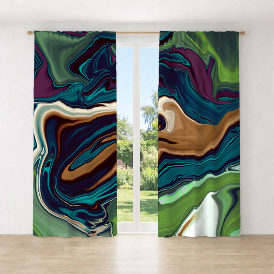 Multicolor Liquid Flow Abstract Pattern Window Curtain