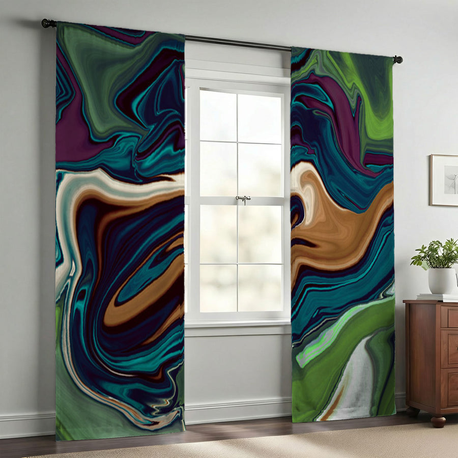 Multicolor Liquid Flow Abstract Pattern Window Curtain