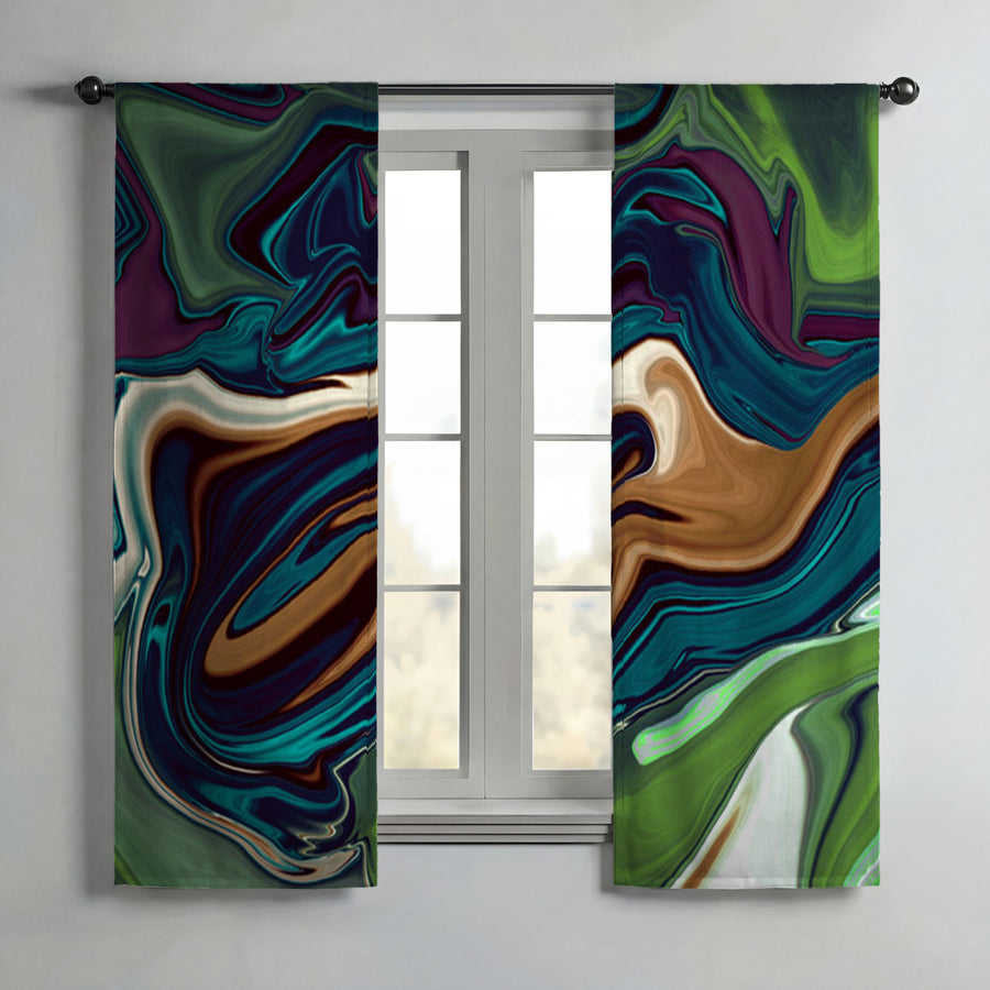 Multicolor Liquid Flow Abstract Pattern Window Curtain