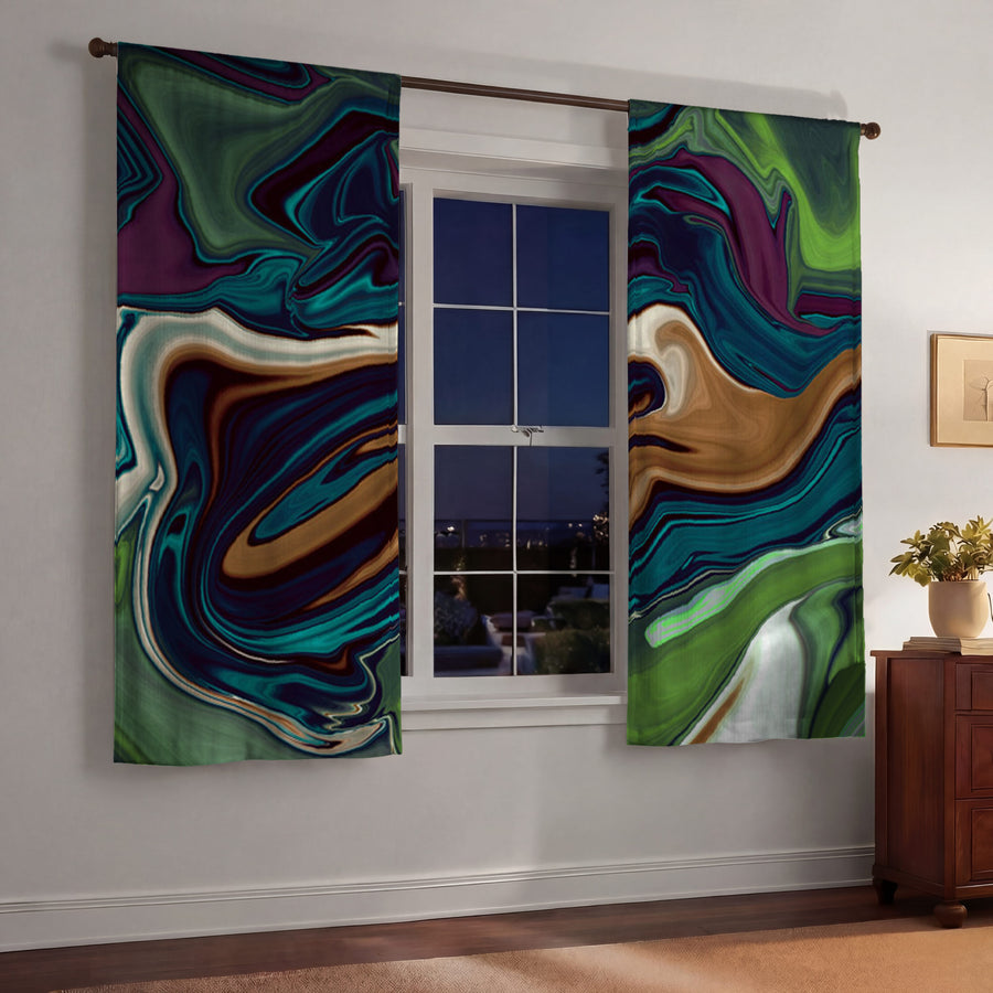 Multicolor Liquid Flow Abstract Pattern Window Curtain