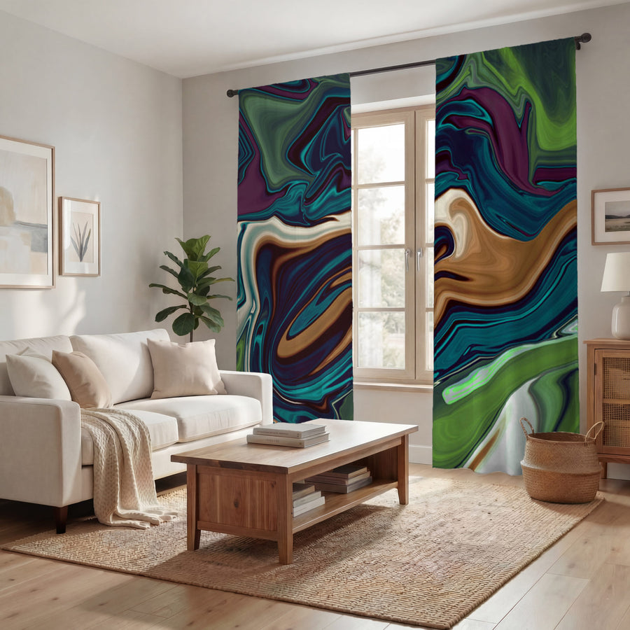 Multicolor Liquid Flow Abstract Pattern Window Curtain