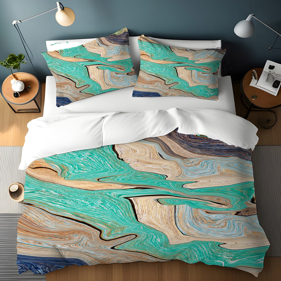 Beige and Teal Natural Stone Marble Pattern Duvet Cover