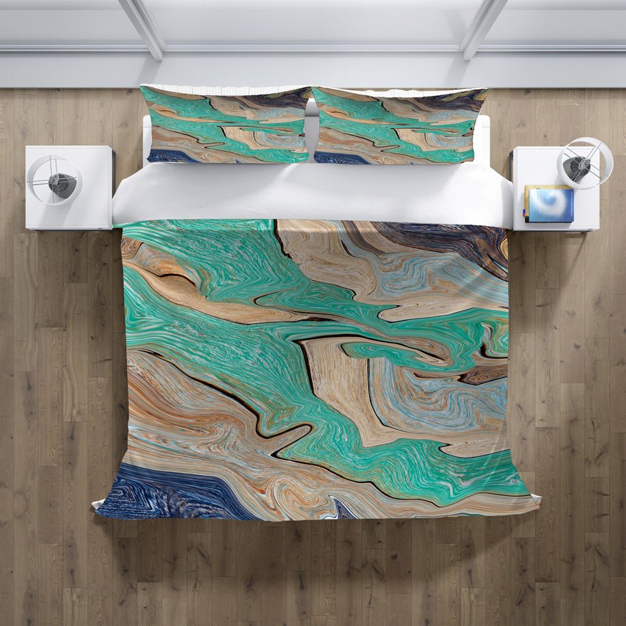 Beige and Teal Natural Stone Marble Pattern Duvet Cover