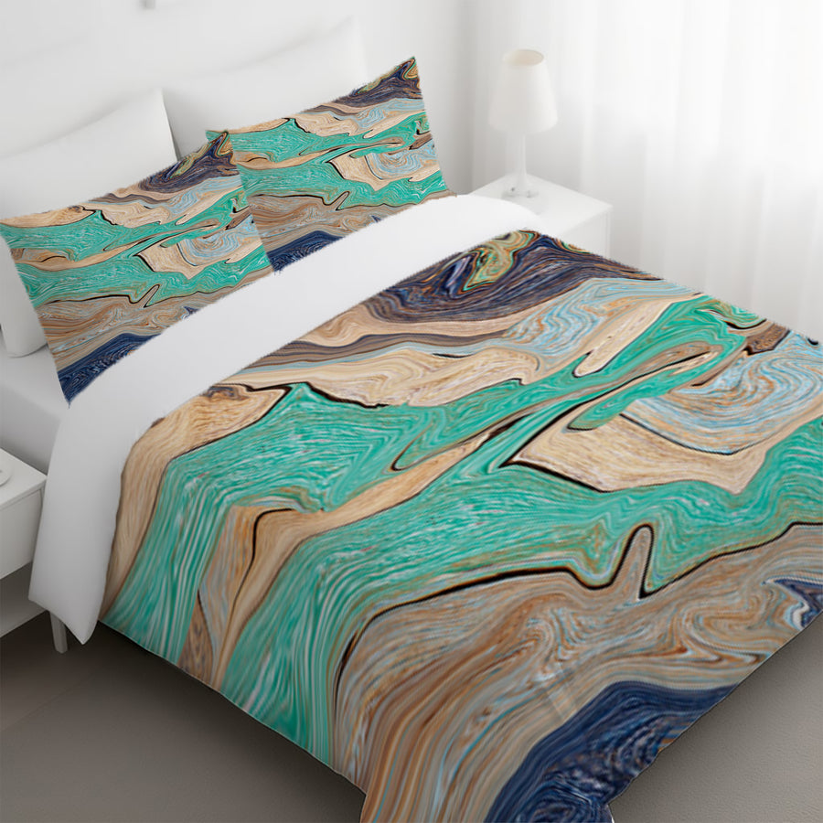 Beige and Teal Natural Stone Marble Pattern Duvet Cover