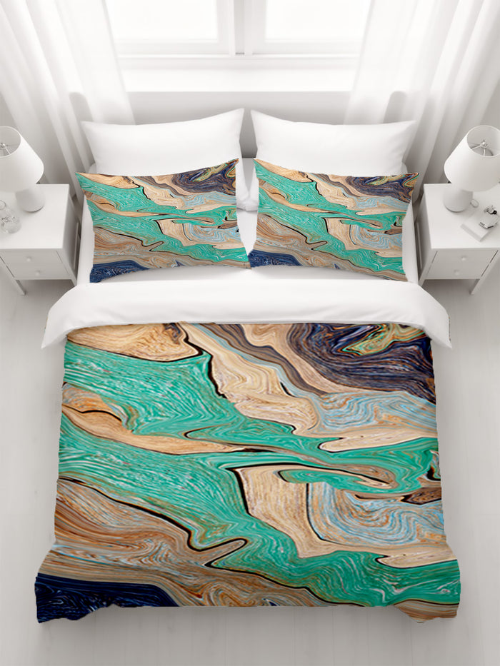 Beige and Teal Natural Stone Marble Pattern Duvet Cover