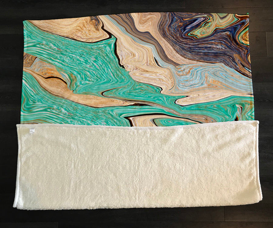 Beige and Teal Natural Stone Marble Pattern Fleece Sherpa Blanket