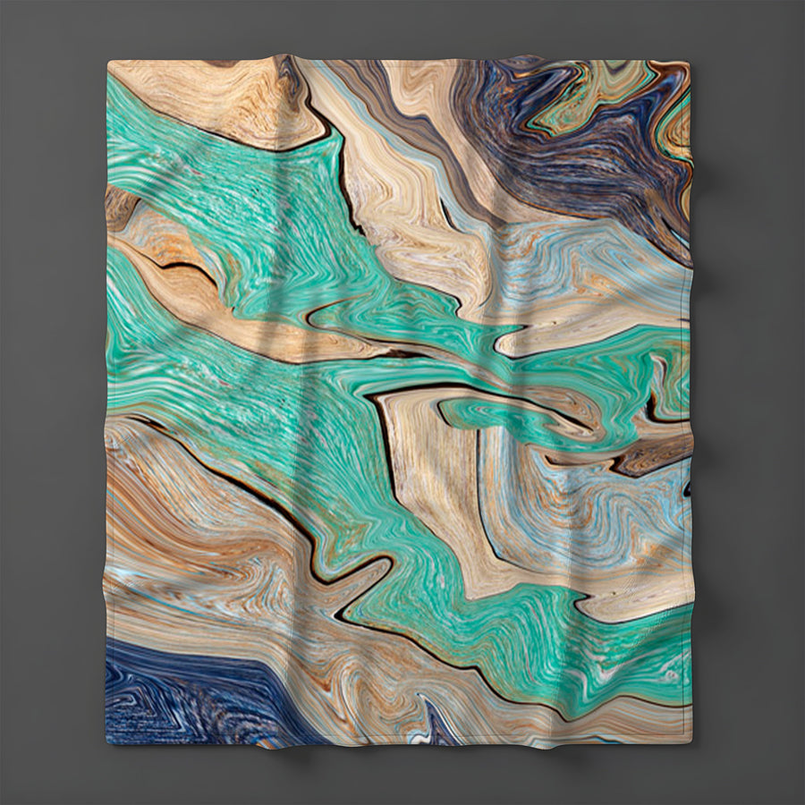 Beige and Teal Natural Stone Marble Pattern Fleece Sherpa Blanket