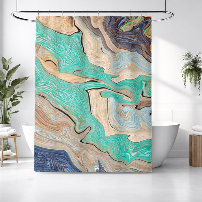 Beige and Teal Natural Stone Marble Pattern Shower Curtain
