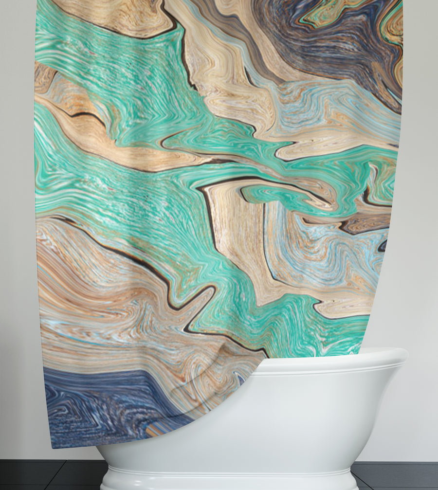 Beige and Teal Natural Stone Marble Pattern Shower Curtain