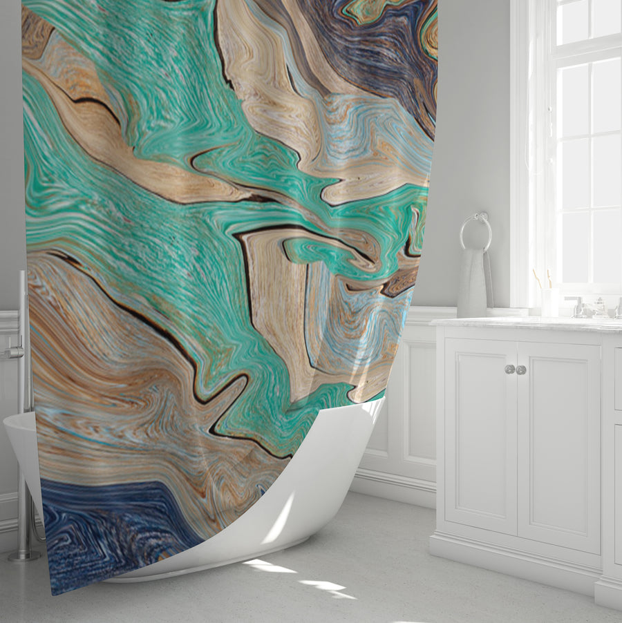 Beige and Teal Natural Stone Marble Pattern Shower Curtain