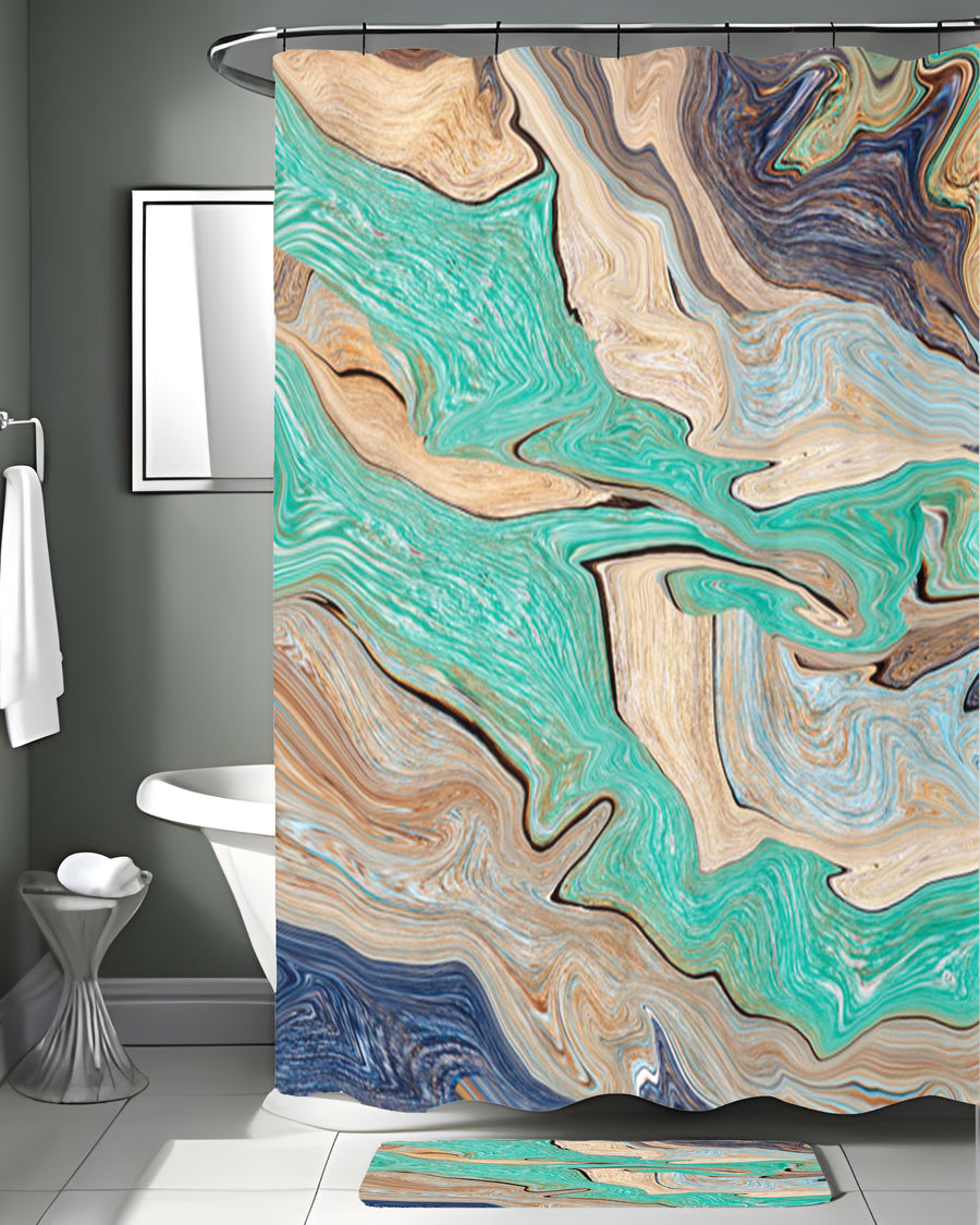 Beige and Teal Natural Stone Marble Pattern Shower Curtain