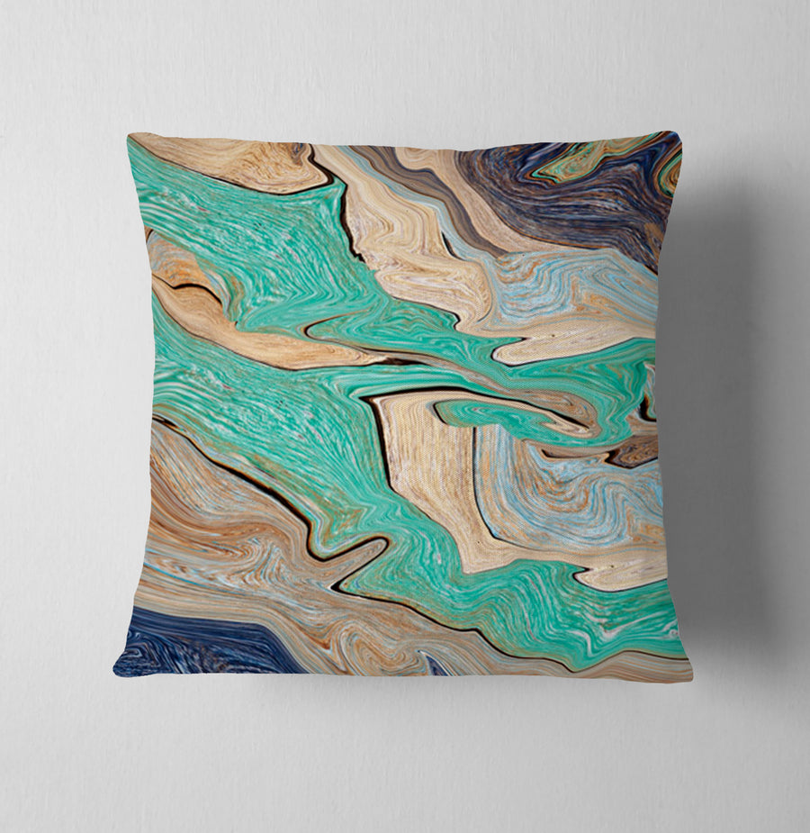 Beige and Teal Natural Stone Marble Pattern Throw Pillow Cover