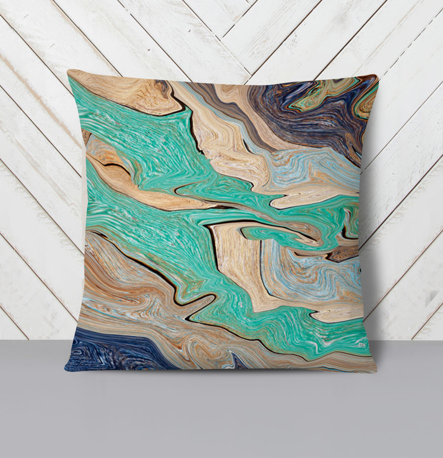 Beige and Teal Natural Stone Marble Pattern Throw Pillow Cover