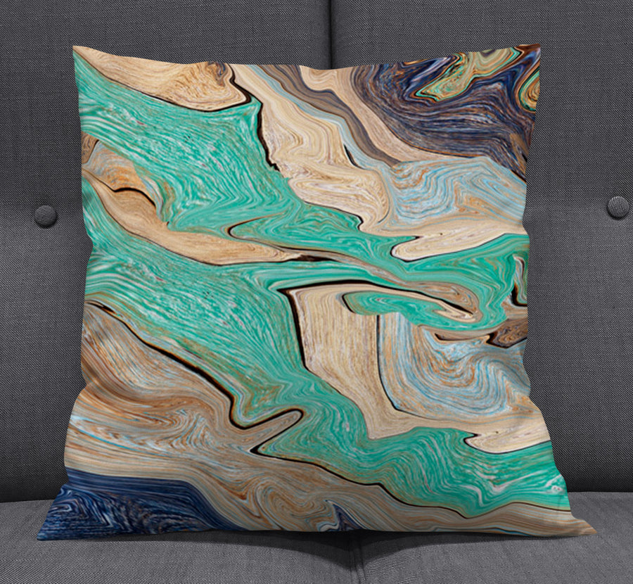 Beige and Teal Natural Stone Marble Pattern Throw Pillow Cover