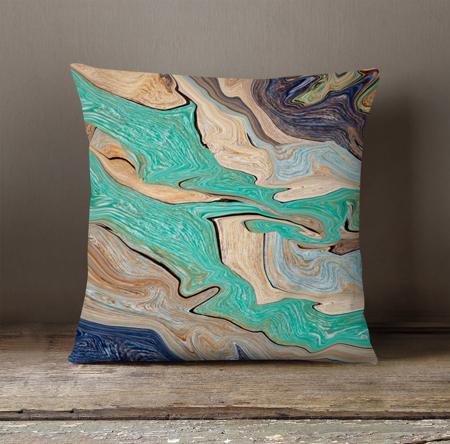 Beige and Teal Natural Stone Marble Pattern Throw Pillow Cover