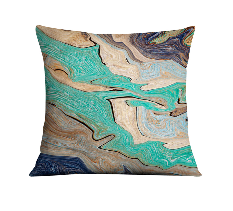 Beige and Teal Natural Stone Marble Pattern Throw Pillow Cover