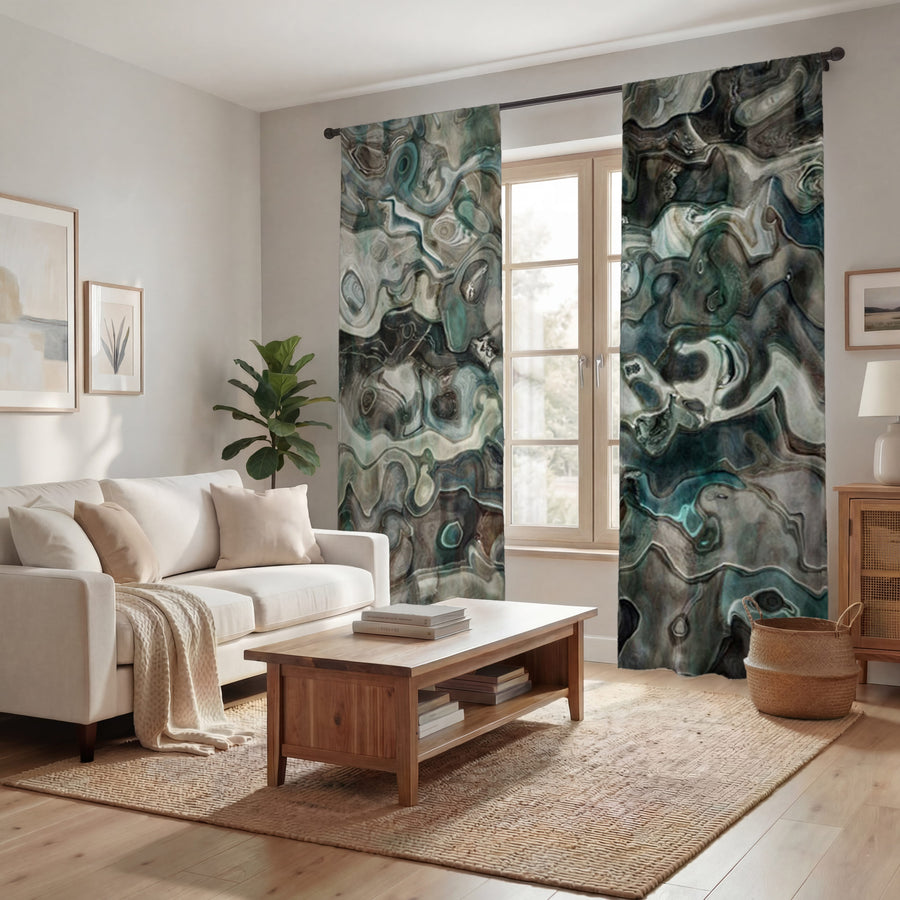 Gray Organic Stone Texture Pattern Window Curtain