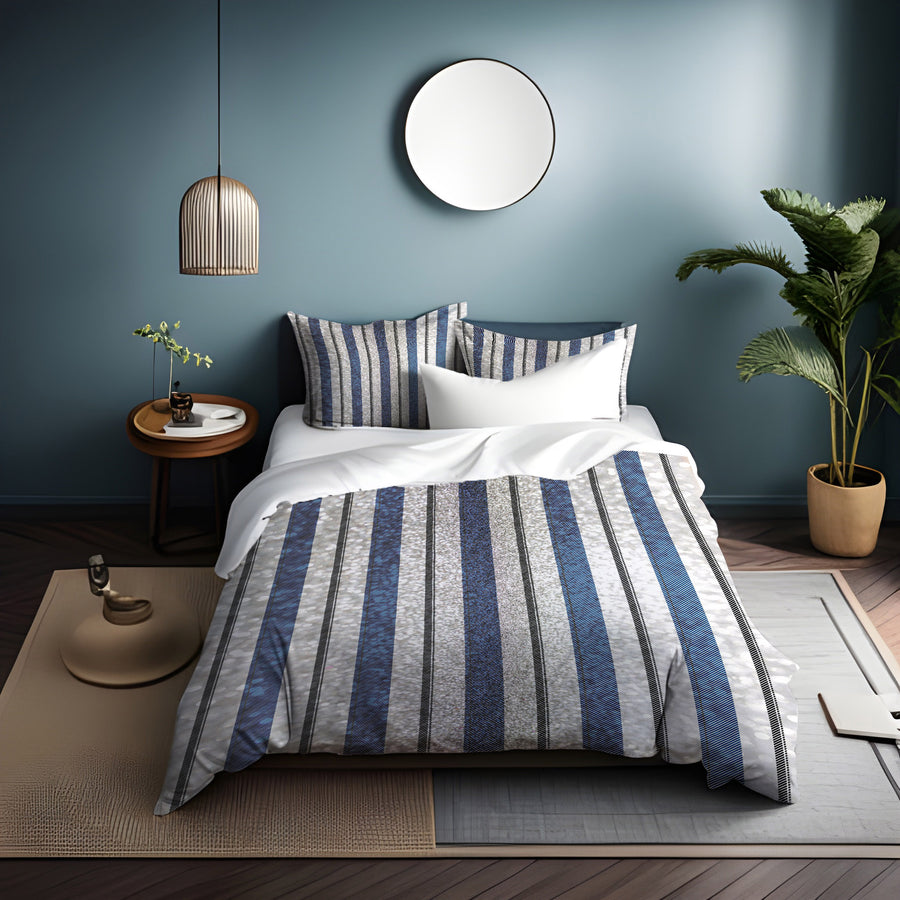 Blue and Gray Vertical Stripe Pattern Duvet Cover