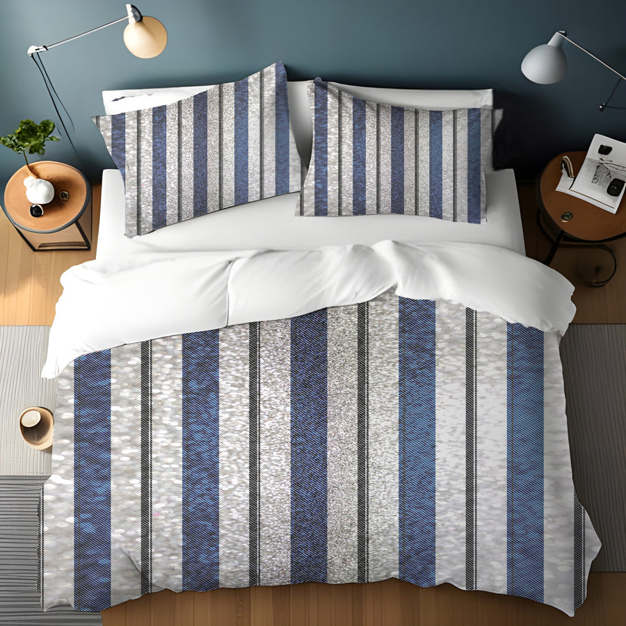 Blue and Gray Vertical Stripe Pattern Duvet Cover