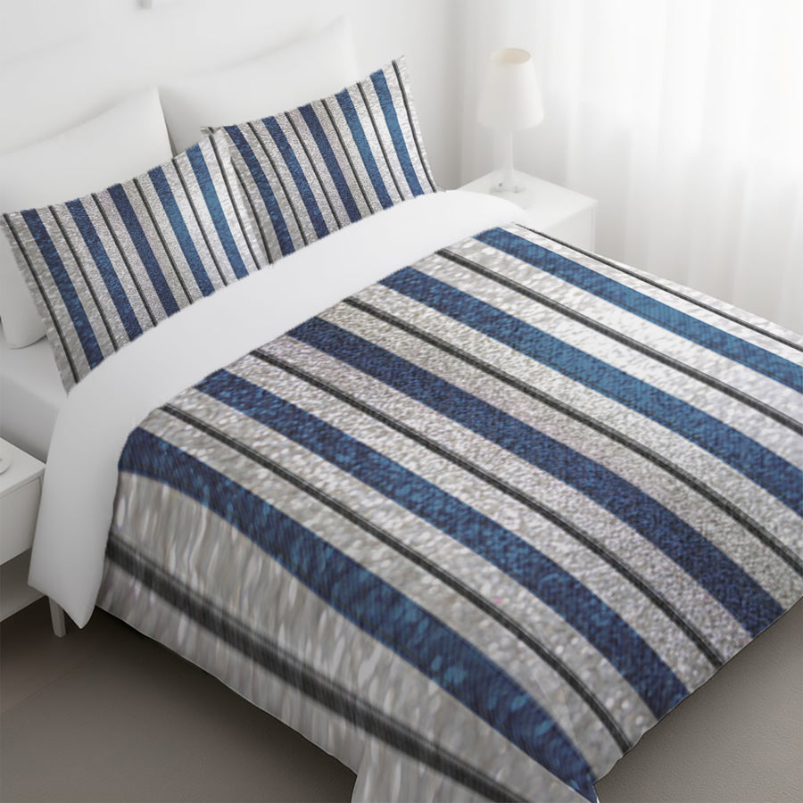 Blue and Gray Vertical Stripe Pattern Duvet Cover