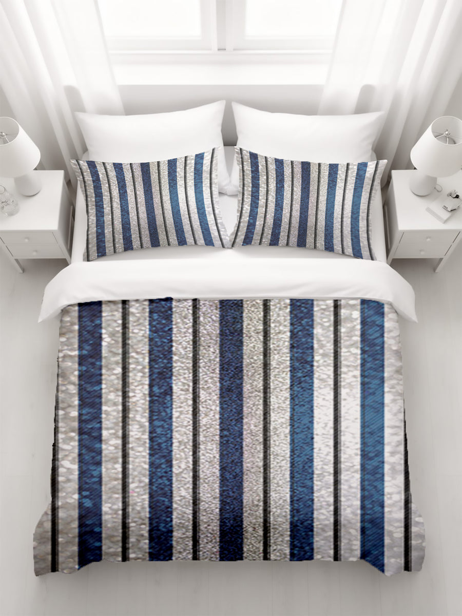 Blue and Gray Vertical Stripe Pattern Duvet Cover