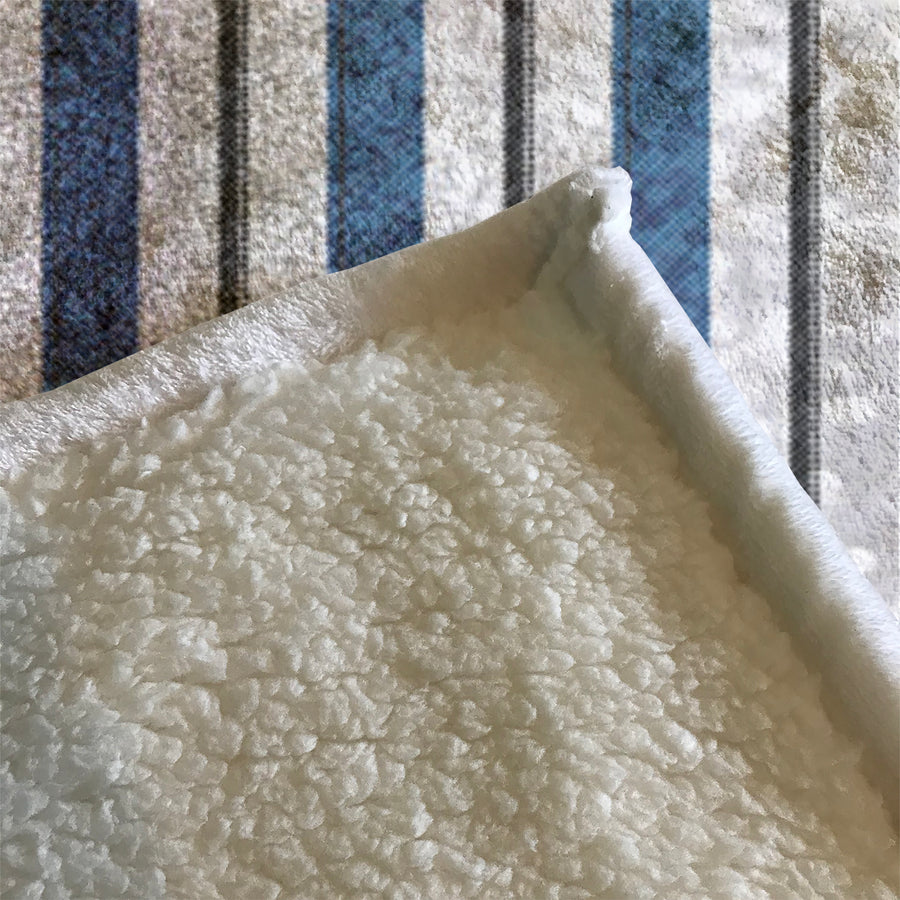 Blue and Gray Vertical Stripe Pattern Fleece Sherpa Blanket