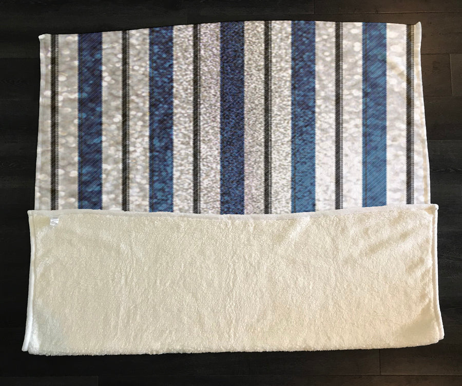 Blue and Gray Vertical Stripe Pattern Fleece Sherpa Blanket