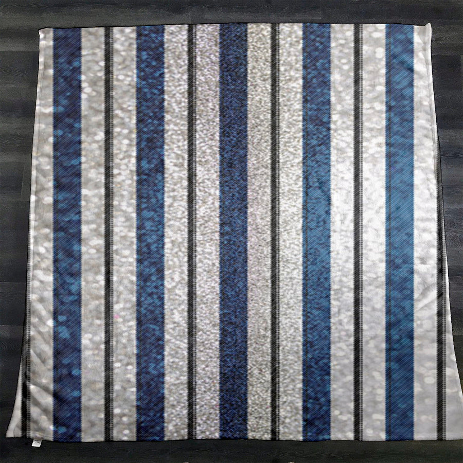 Blue and Gray Vertical Stripe Pattern Fleece Sherpa Blanket