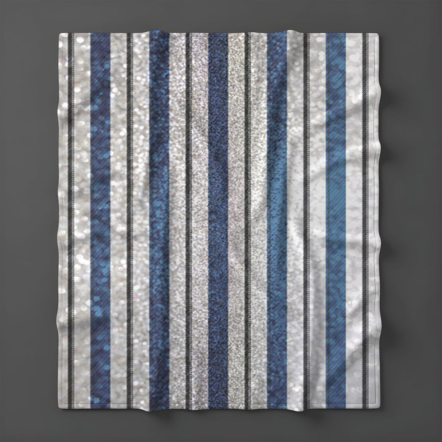Blue and Gray Vertical Stripe Pattern Fleece Sherpa Blanket