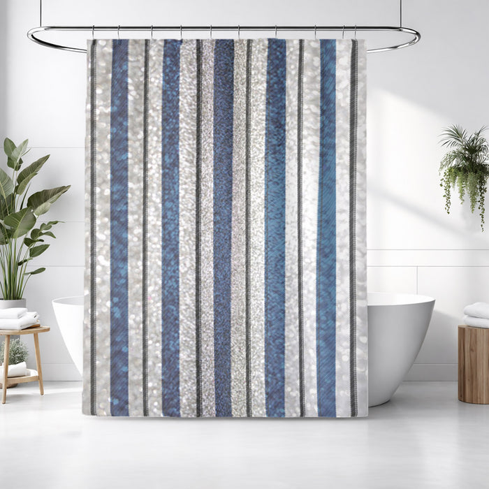 Blue and Gray Vertical Stripe Pattern Shower Curtain