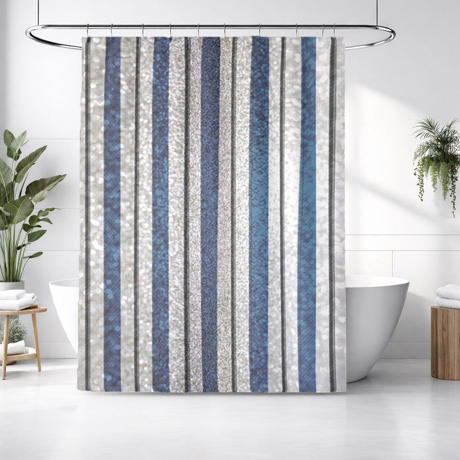 Blue and Gray Vertical Stripe Pattern Shower Curtain