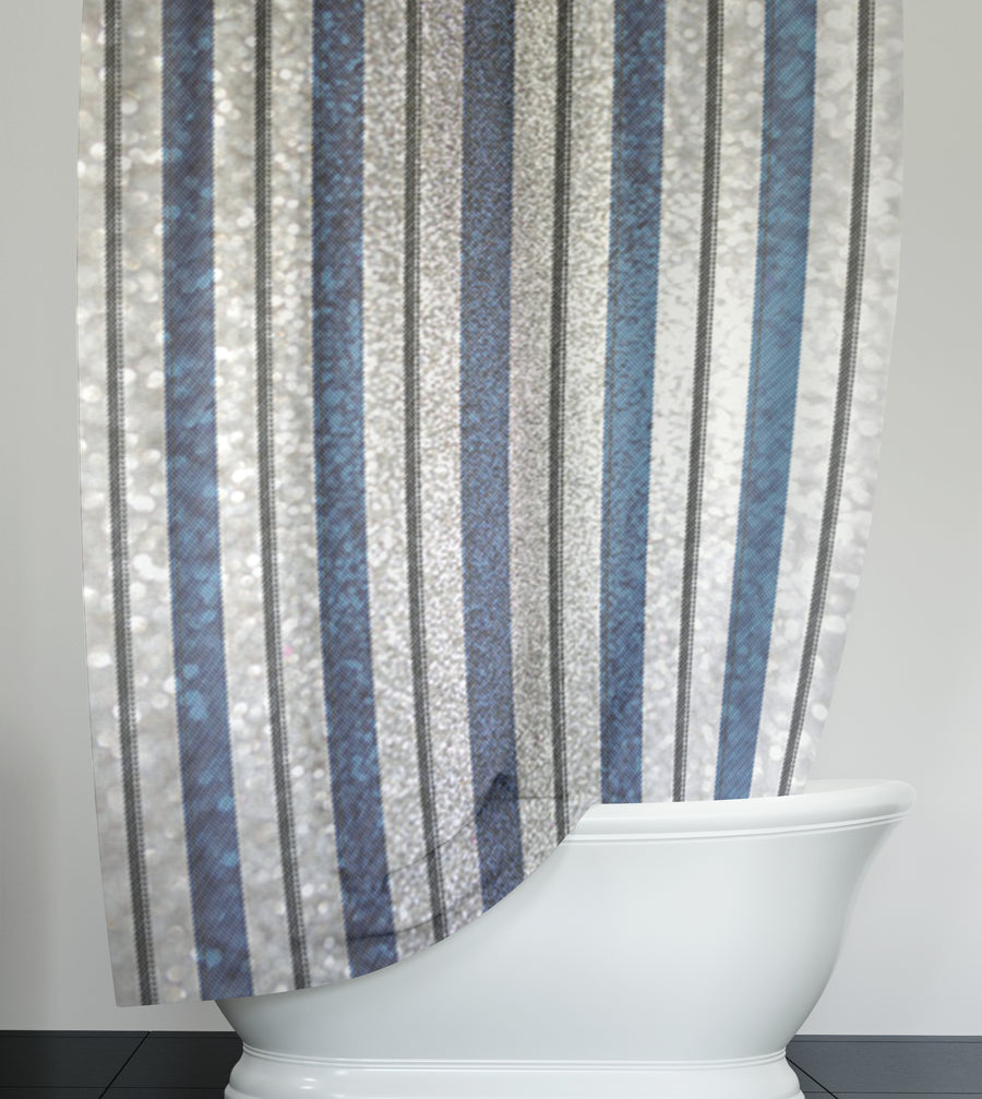 Blue and Gray Vertical Stripe Pattern Shower Curtain
