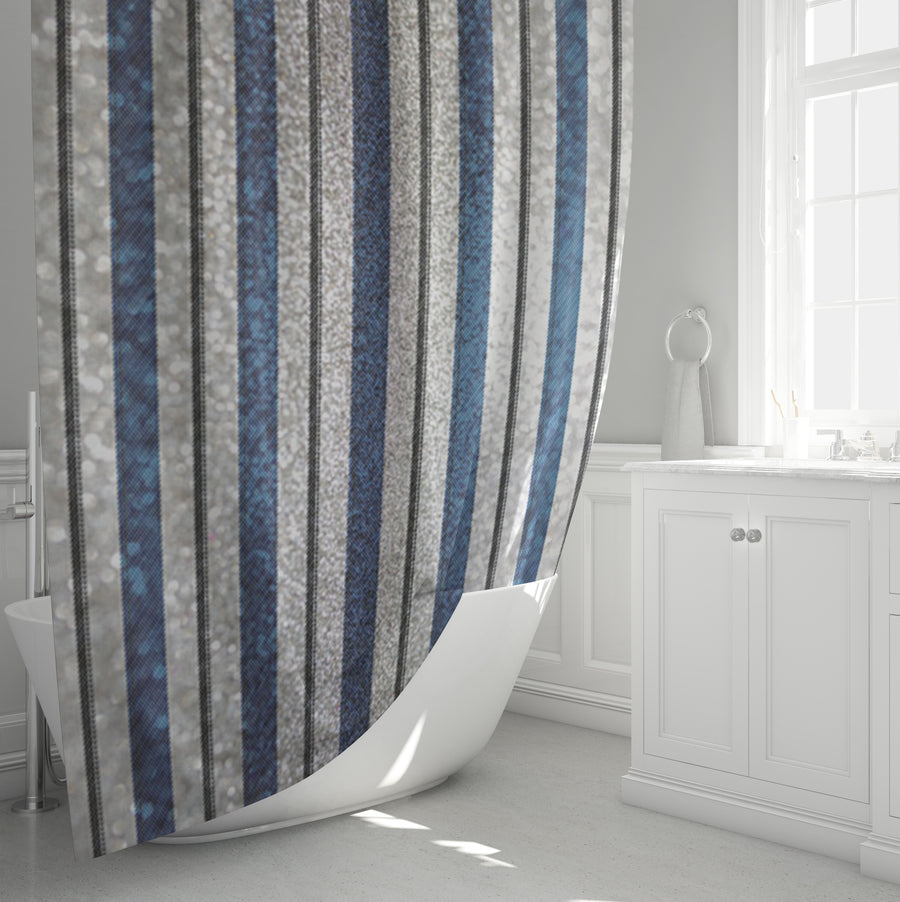 Blue and Gray Vertical Stripe Pattern Shower Curtain