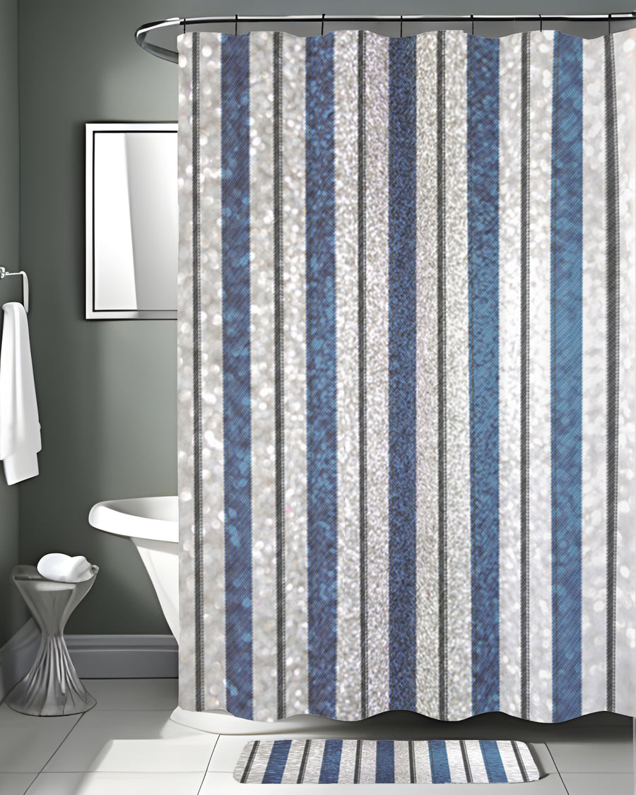 Blue and Gray Vertical Stripe Pattern Shower Curtain