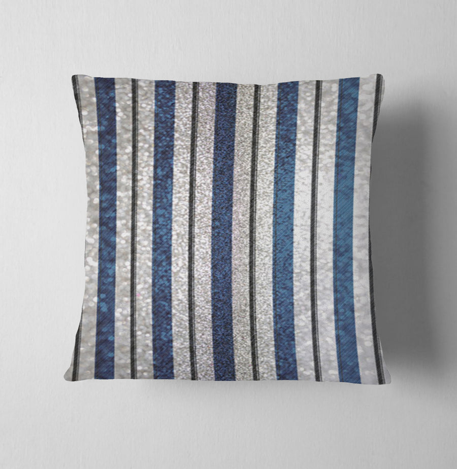 Blue and Gray Vertical Stripe Pattern Throw Pillow Cover