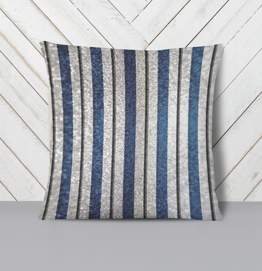 Blue and Gray Vertical Stripe Pattern Throw Pillow Cover