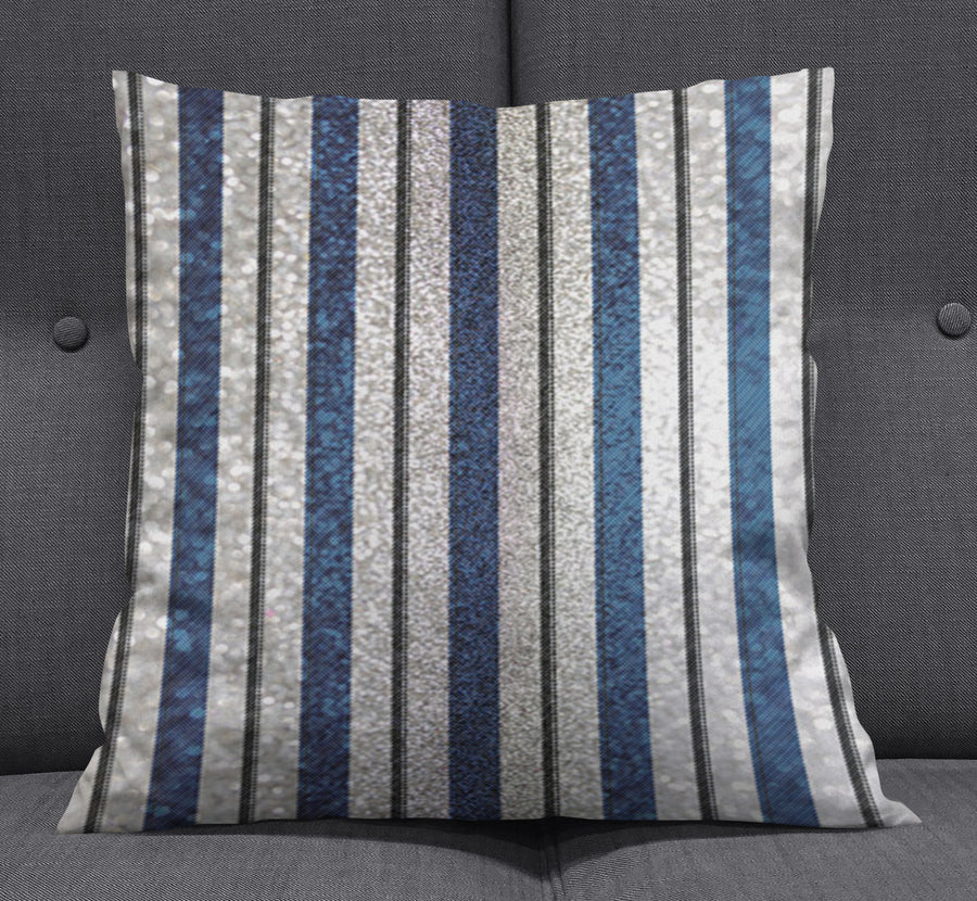 Blue and Gray Vertical Stripe Pattern Throw Pillow Cover