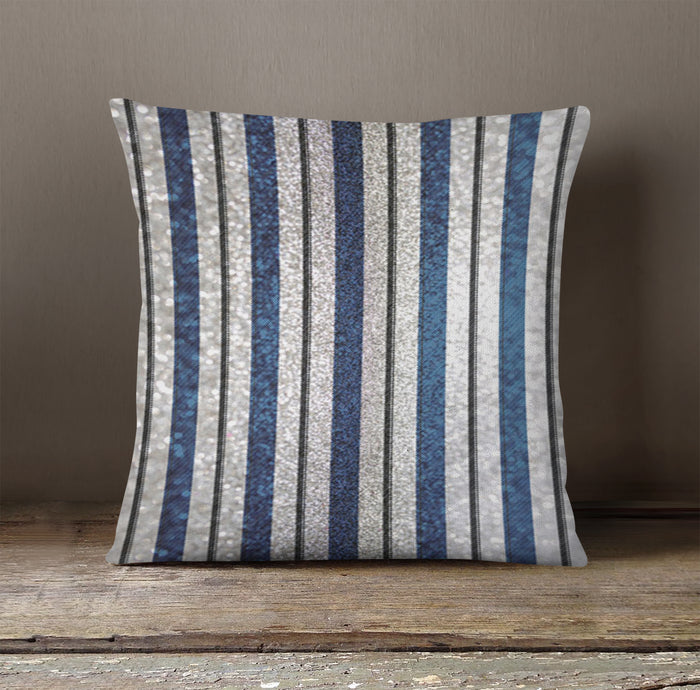 Blue and Gray Vertical Stripe Pattern Throw Pillow Cover