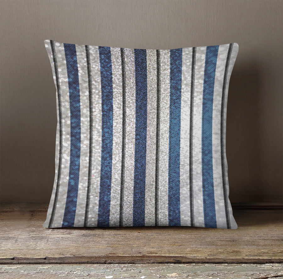 Blue and Gray Vertical Stripe Pattern Throw Pillow Cover