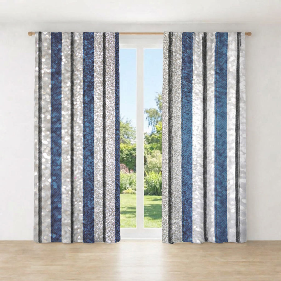 Blue and Gray Vertical Stripe Pattern Window Curtain