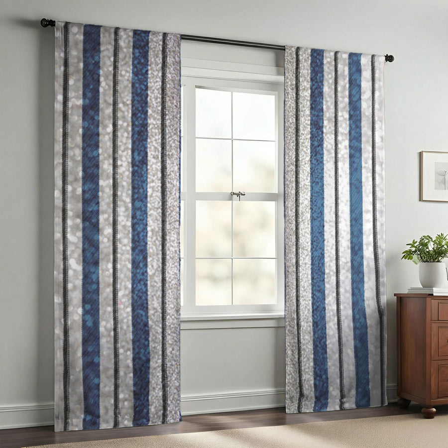 Blue and Gray Vertical Stripe Pattern Window Curtain