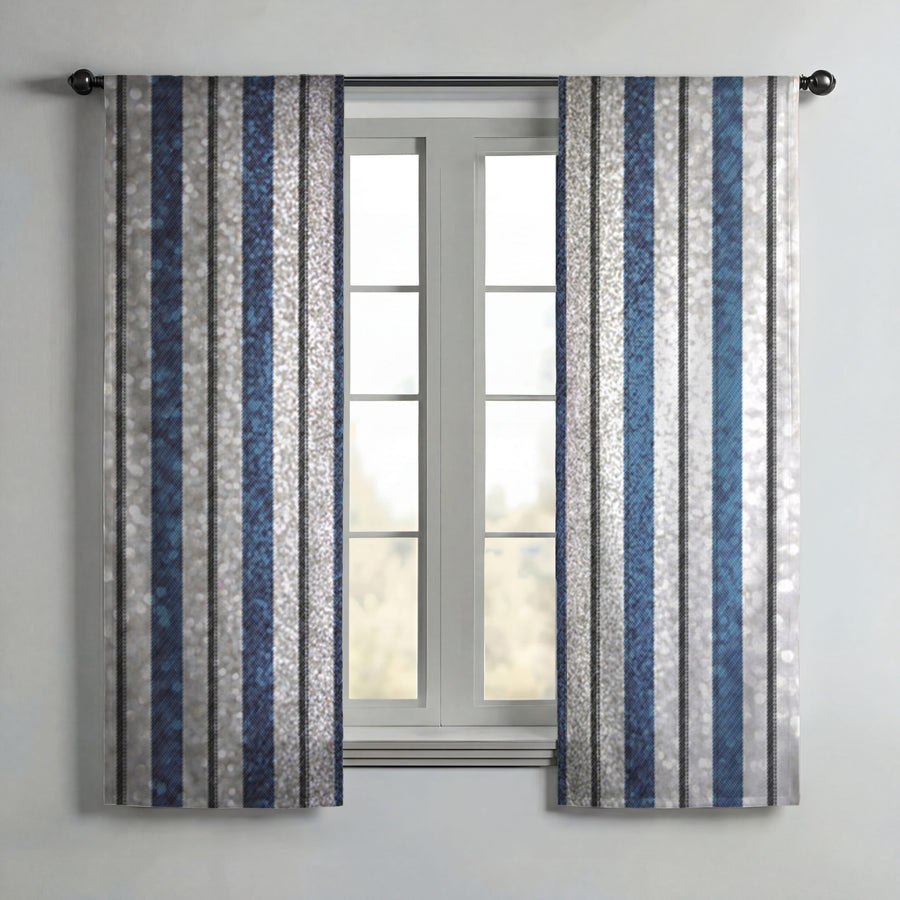 Blue and Gray Vertical Stripe Pattern Window Curtain
