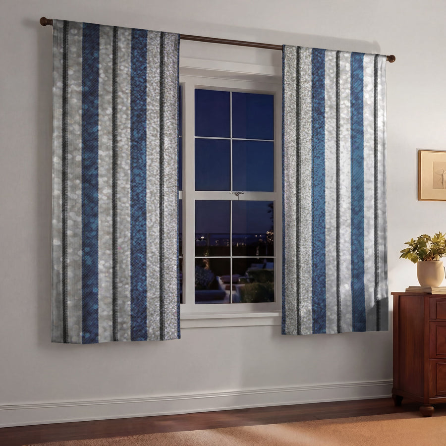Blue and Gray Vertical Stripe Pattern Window Curtain
