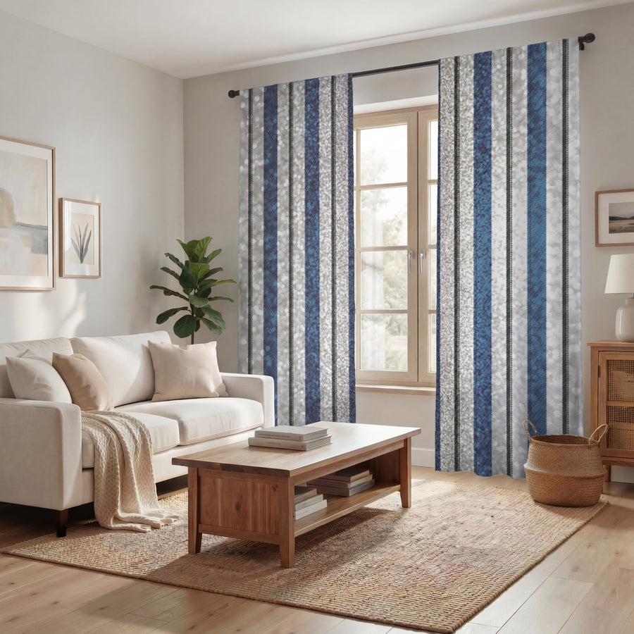 Blue and Gray Vertical Stripe Pattern Window Curtain