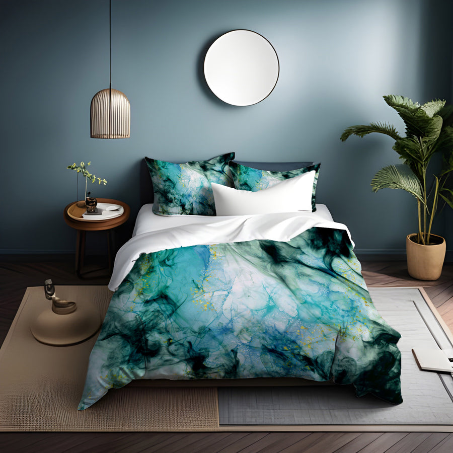 Teal Ink Wash Abstract Texture Duvet Cover