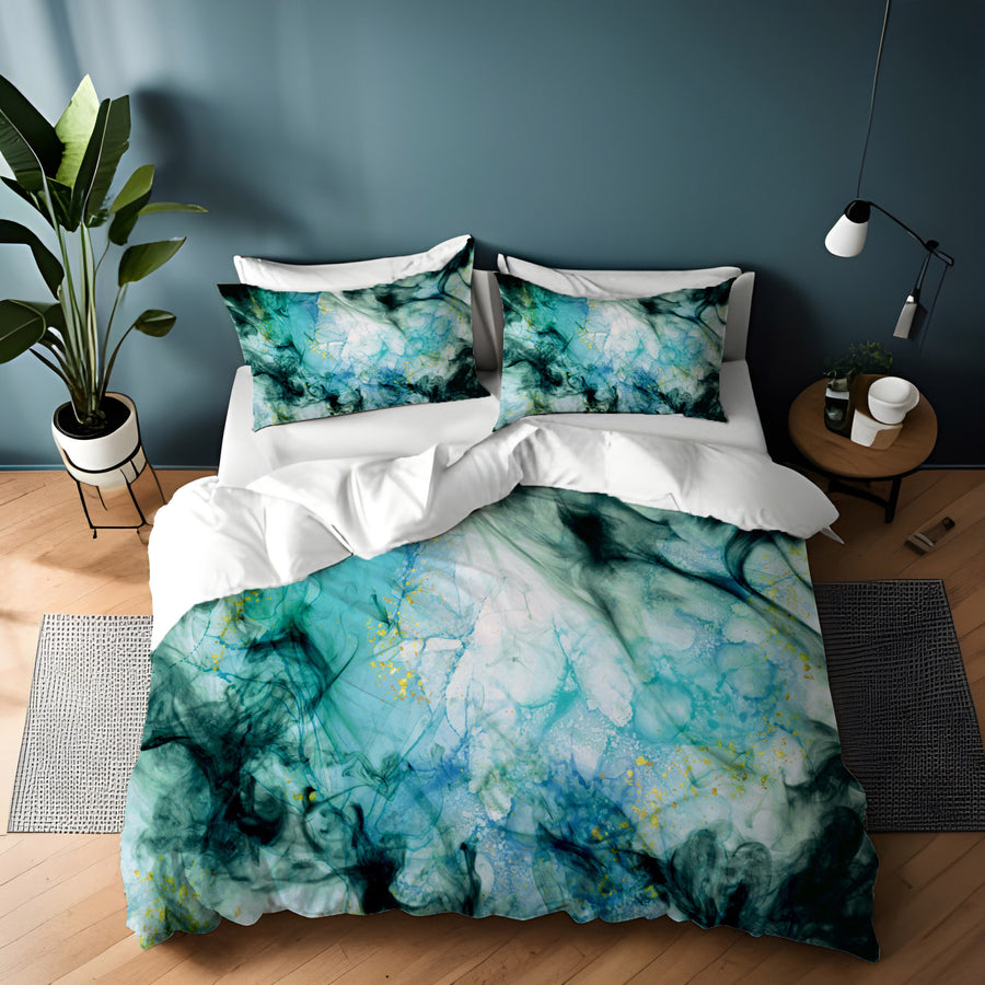 Teal Ink Wash Abstract Texture Duvet Cover