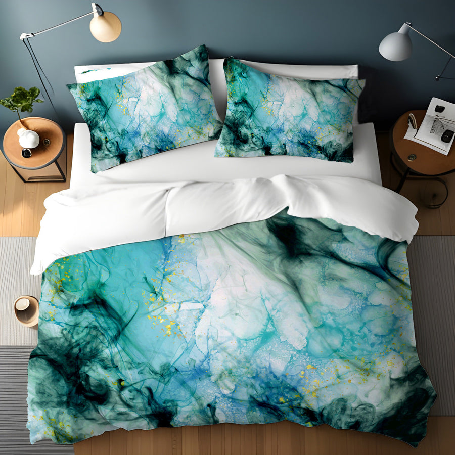 Teal Ink Wash Abstract Texture Duvet Cover