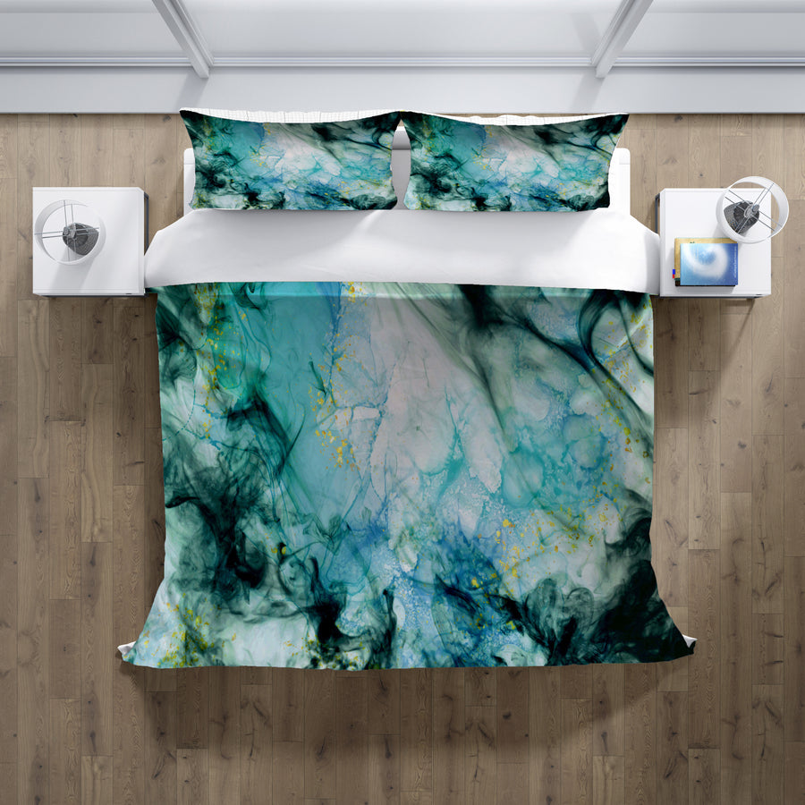 Teal Ink Wash Abstract Texture Duvet Cover