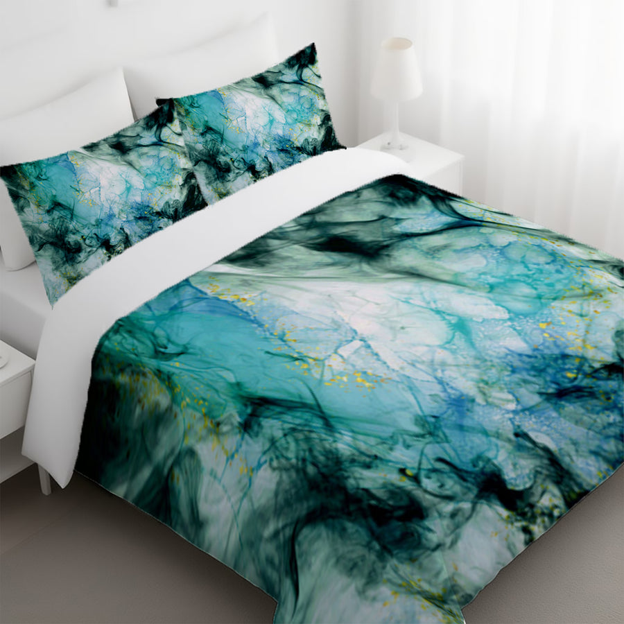 Teal Ink Wash Abstract Texture Duvet Cover
