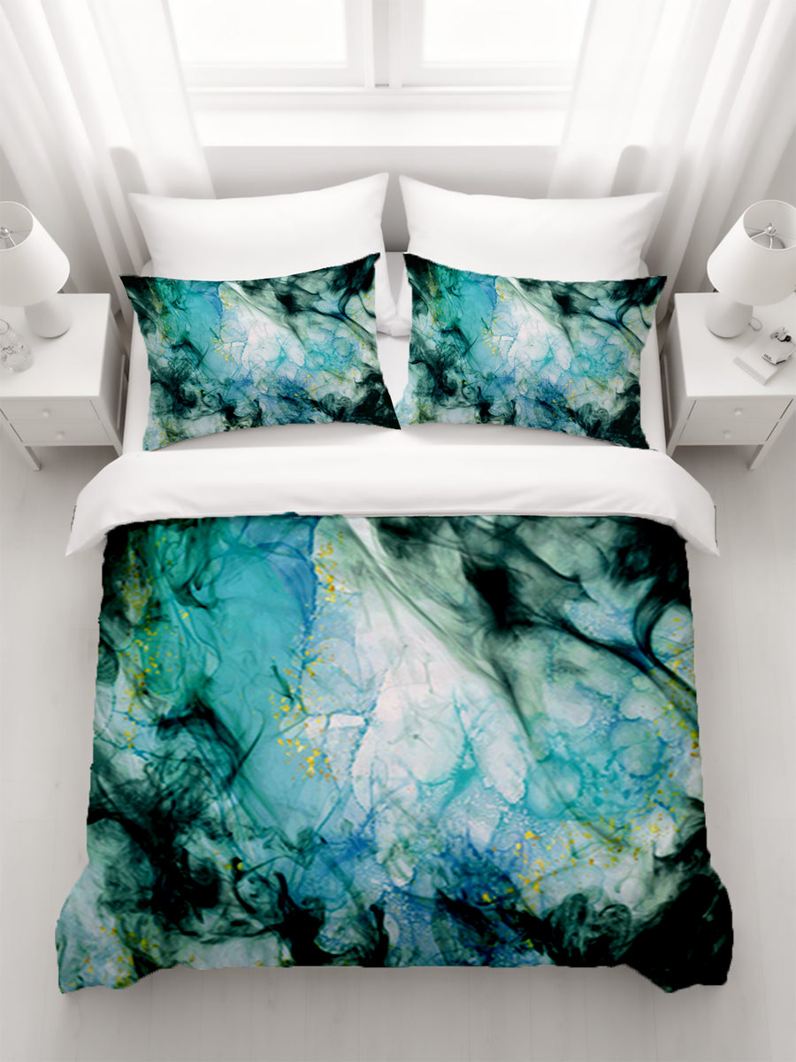 Teal Ink Wash Abstract Texture Duvet Cover